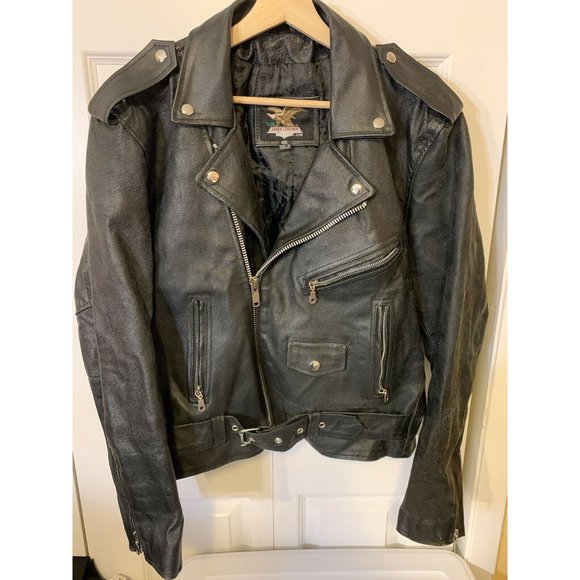 Jamin Leather‎ Motorcycle Black Jacket Sz 46 w/Belt HEAVY Biker - Picture 4 of 8